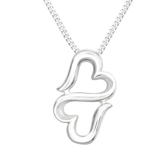 Sterling Silver Double Heart Necklace - Picture 1 of 12